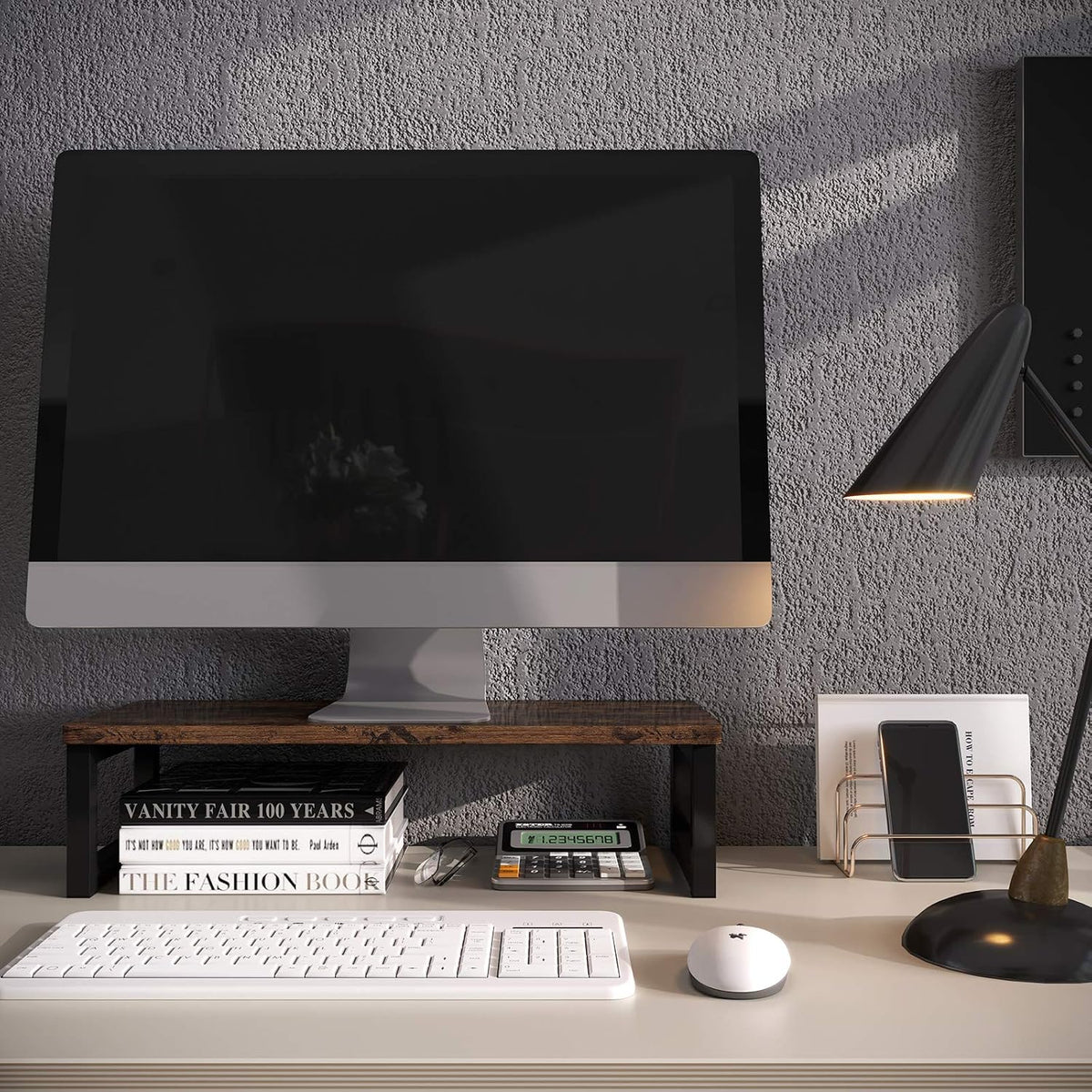 Wood Monitor Stand Riser, Computer Screen Riser for Office 55X23X14Cm