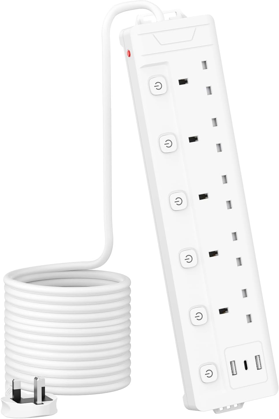 Extension Lead 1M 5 Way with 3 USB Slots (2 USB-A,1 USB-C), Individually Switched Extension Lead with USB Slots, White 1 Metre Extension Lead, for Home Dorm Office Multi Plug