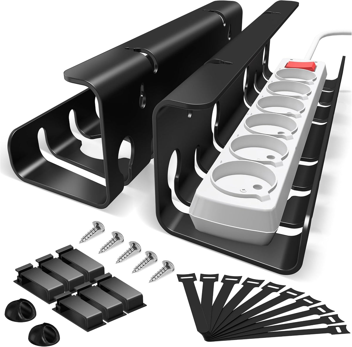 2-Pack Metal under Desk Cable Management Trays 44Cm White