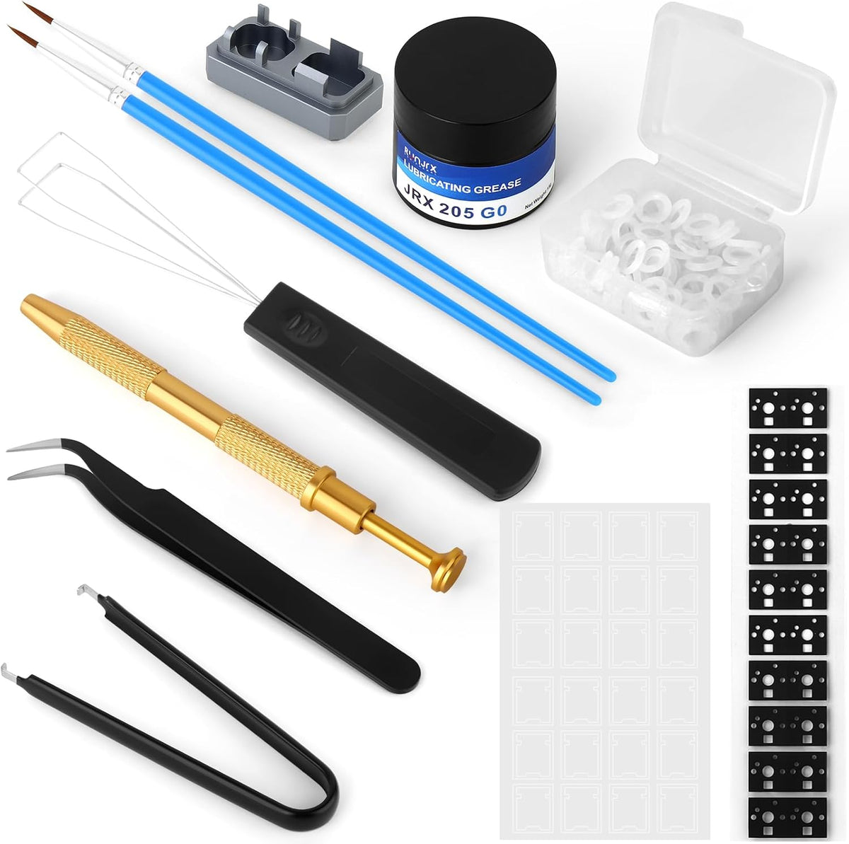 RUNJRX Keycap Puller Switch Puller Stainless Steel Keycap Removal Tool with 200 Pcs O-Ring Keyboard Dampeners for Mechanical Keyboard Mx Switch