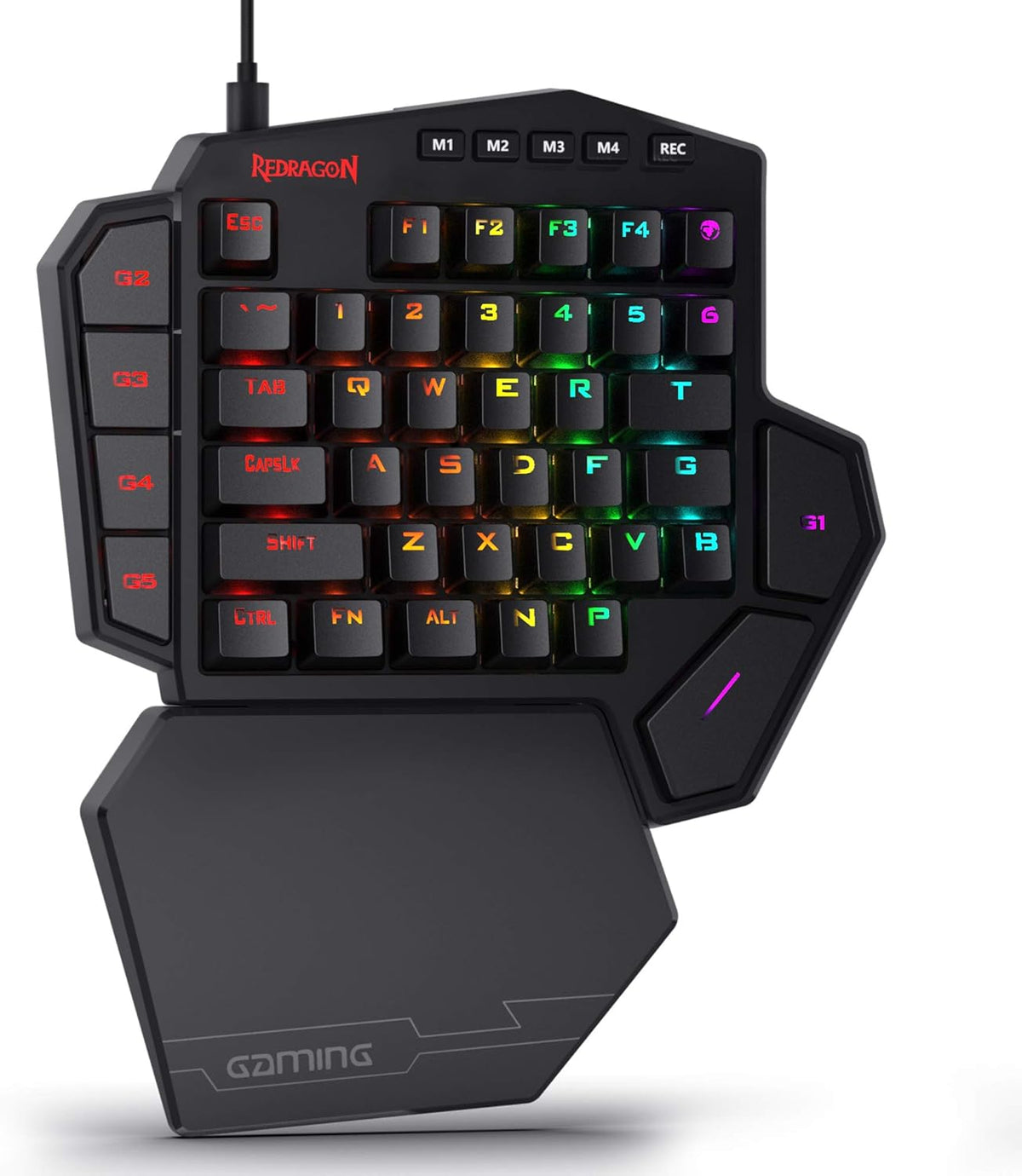 K585 DITI One-Handed RGB Mechanical Gaming Keyboard, Brown Switches, Type-C Professional Gaming Keypad with 7 Onboard Macro Keys, Detachable Wrist Rest, 42 Keys