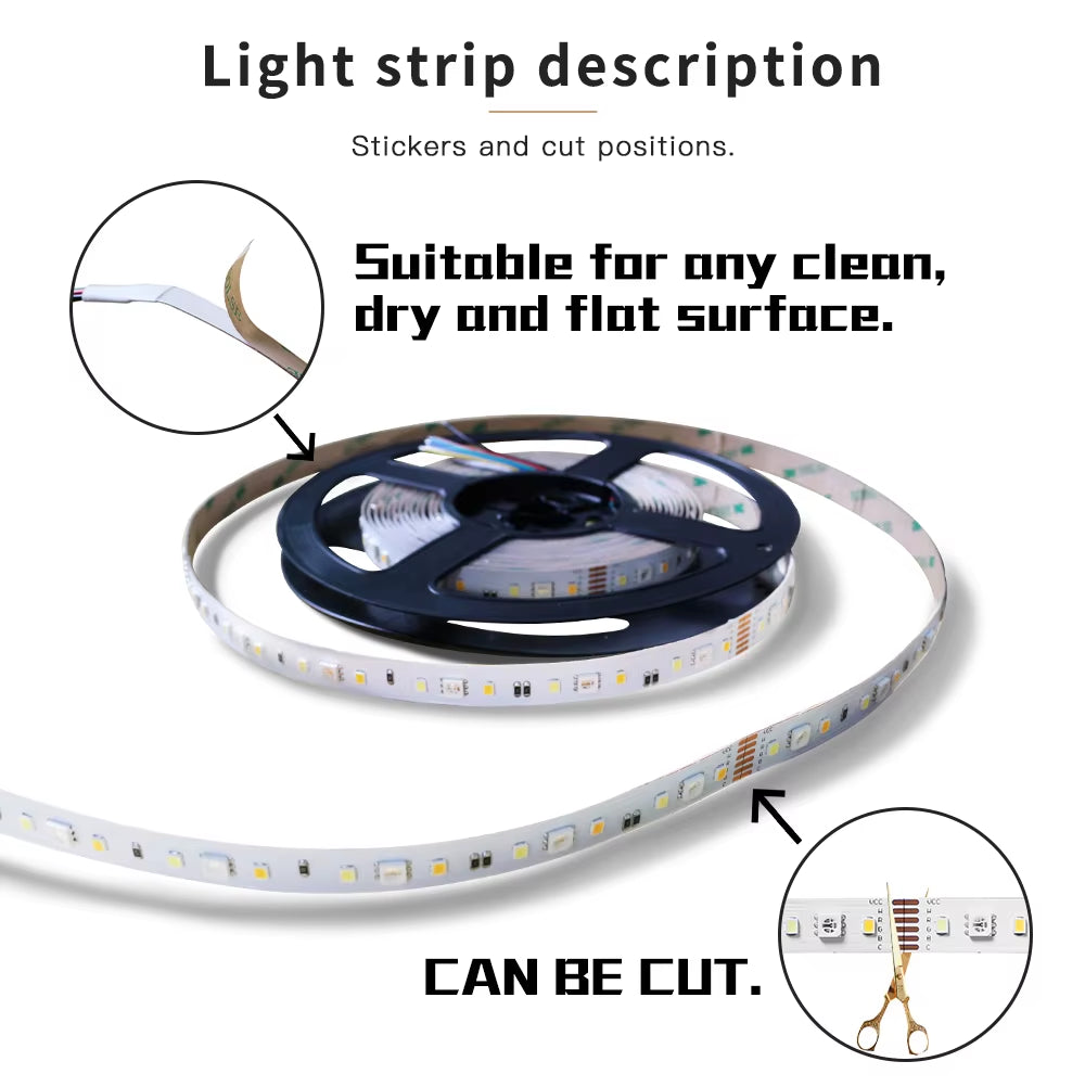 RGB+CCT LED Strip Light RGB WW/CW DC24V 5 Meters IP65 Waterproof IP20 Not Waterproof RGB Light SMD 5050 SMD 2835