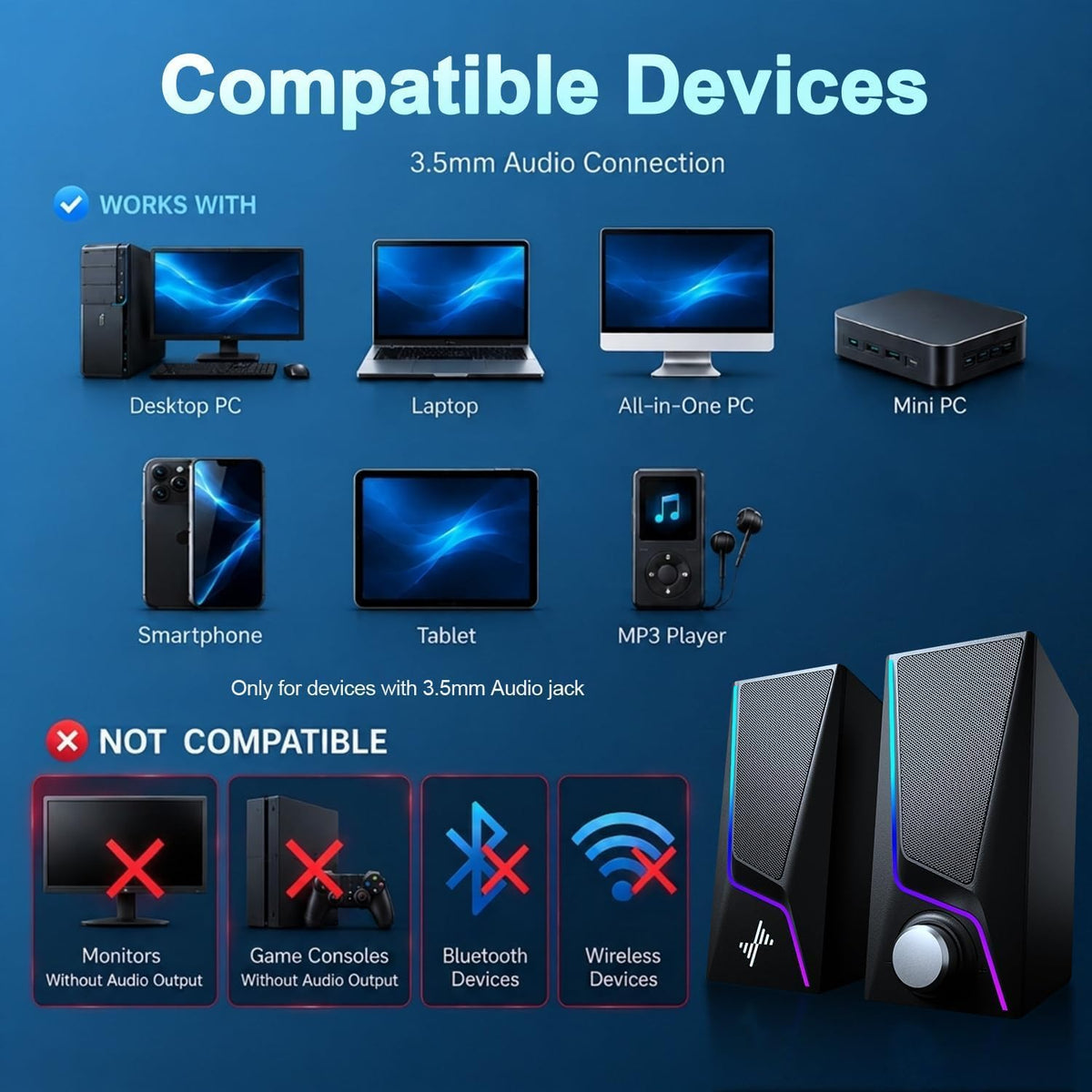 PC Speakers for Desktop, Computer Speakers with RGB Lighting