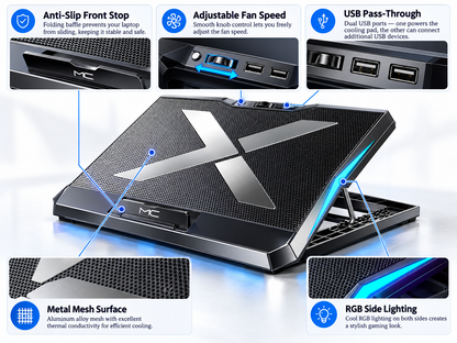 Q3 Gaming Laptop Cooling Pad – 6 Fans & Adjustable Height