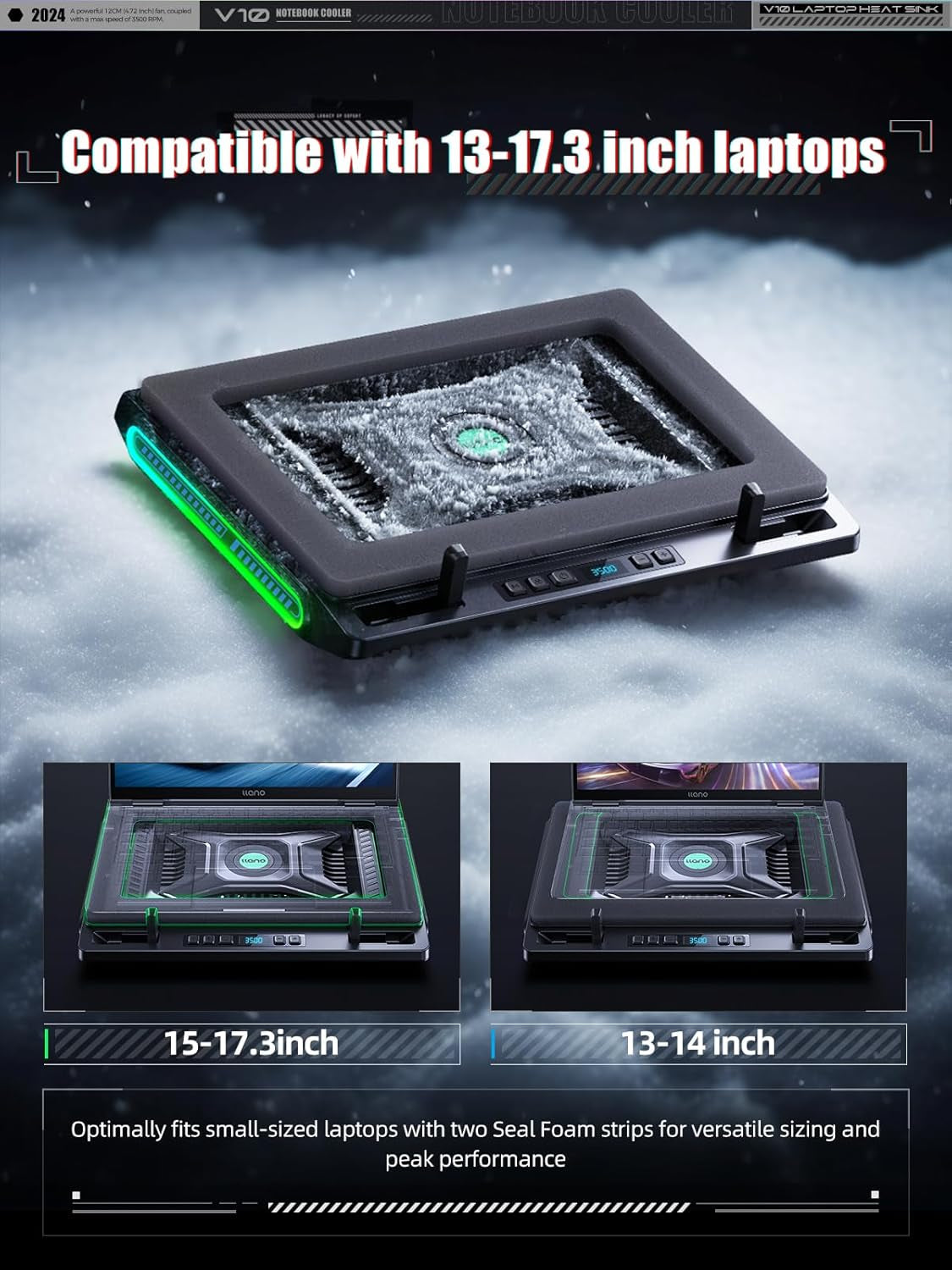 V10 Gaming Laptop Cooling Pad, RGB Laptop Cooler Stand