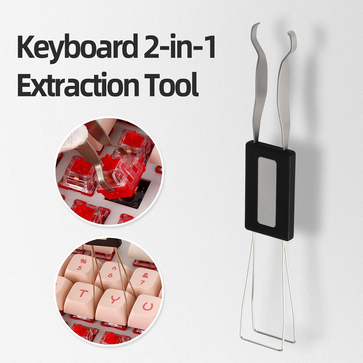 RUNJRX Keycap Puller Switch Puller Stainless Steel Keycap Removal Tool with 200 Pcs O-Ring Keyboard Dampeners for Mechanical Keyboard Mx Switch