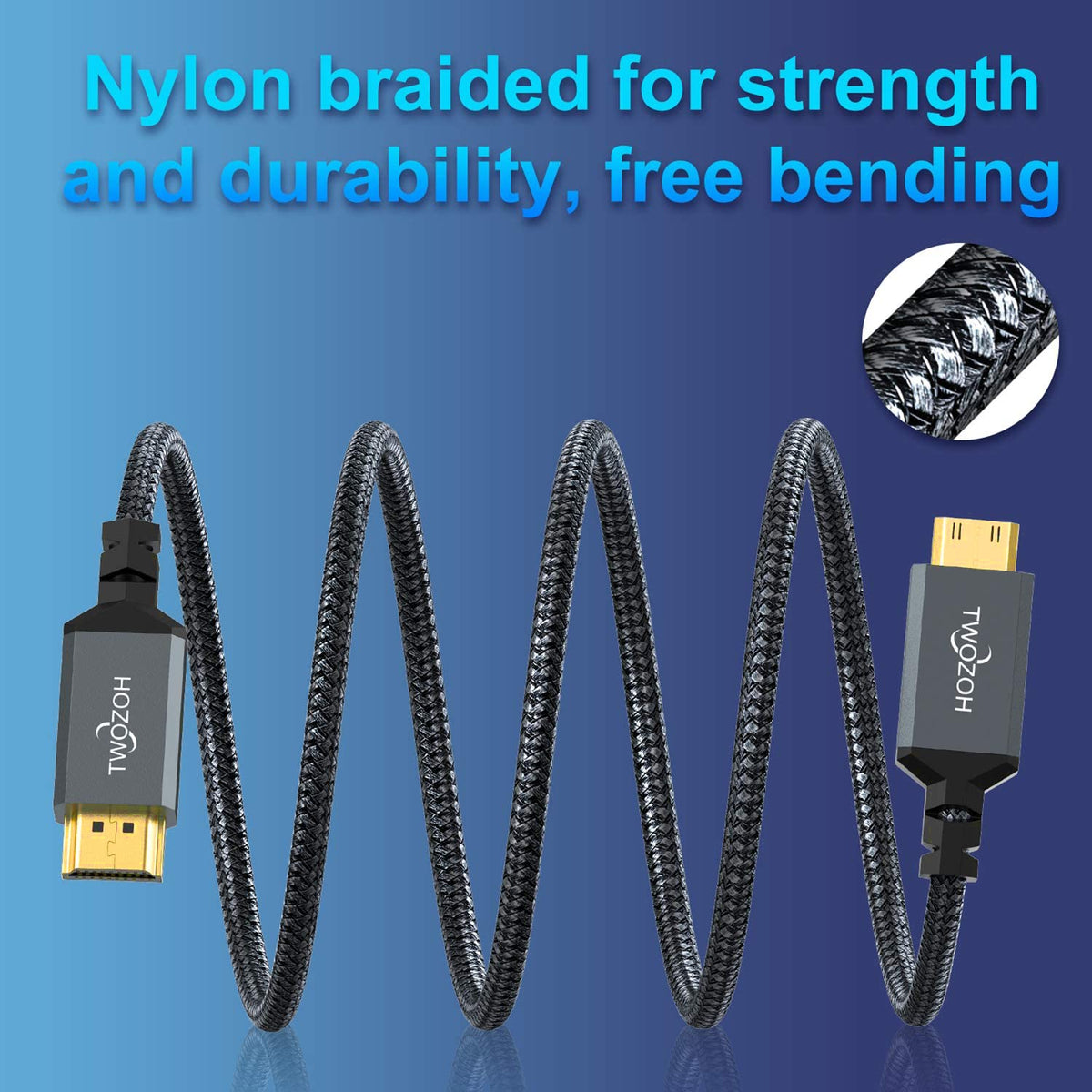 Mini HDMI to HDMI Cable 1M, 4K 60Hz High Speed HDMI to Mini HDMI 2.0 Braided Lead