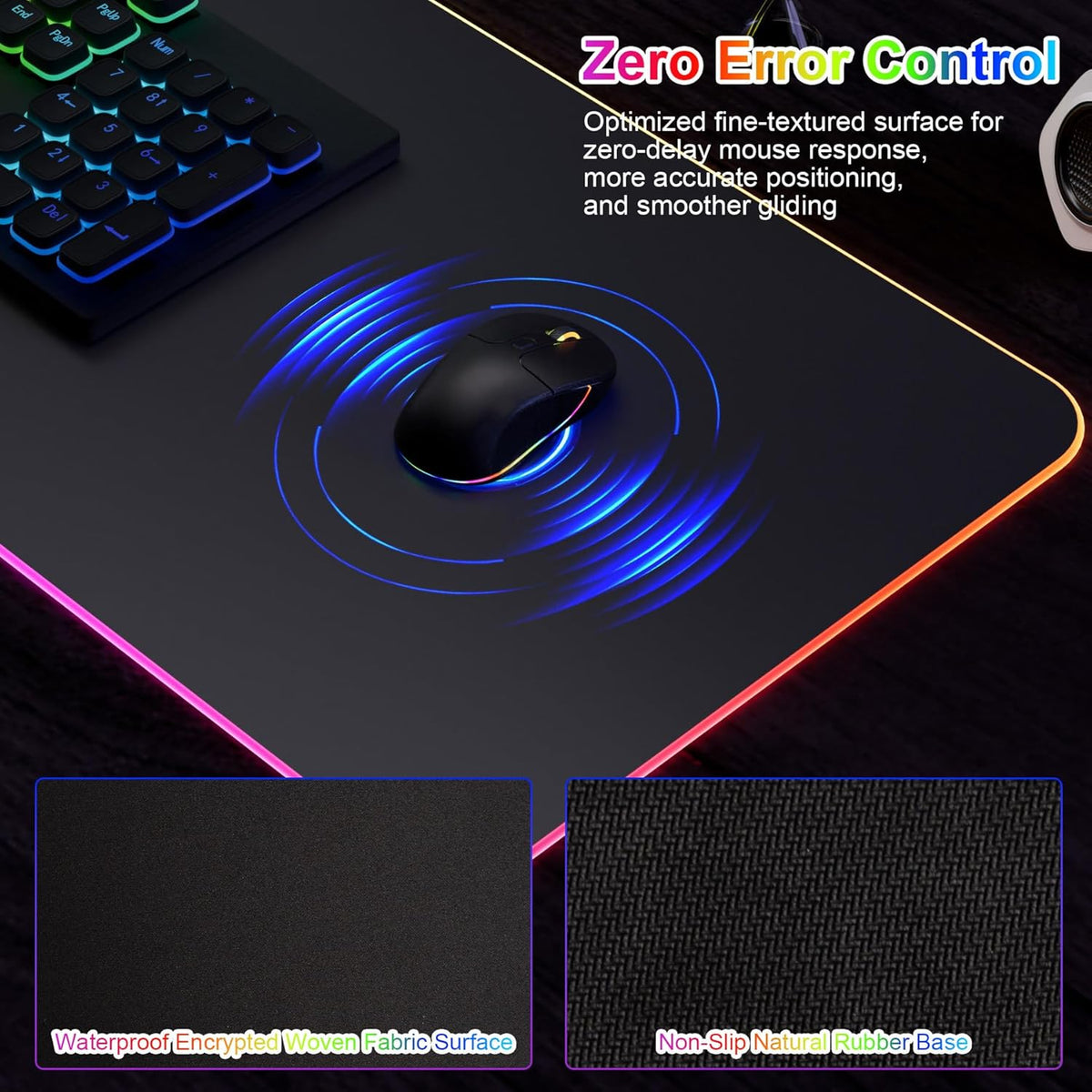 Wireless Charging Mouse Pad 15W RGB Gaming Mouse Mat, Waterproof Desk Mat with Phone Holder, 900X300X4Mm Extra Large Mousepad, Non-Slip Base LED Computer Keyboard Mat for PC Laptop, Black