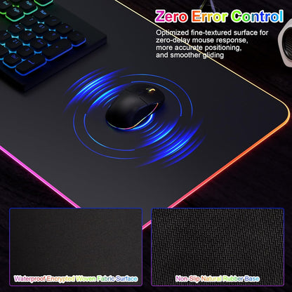 Wireless Charging Mouse Pad 15W RGB Gaming Mouse Mat, Waterproof Desk Mat with Phone Holder, 900X300X4Mm Extra Large Mousepad, Non-Slip Base LED Computer Keyboard Mat for PC Laptop, Black