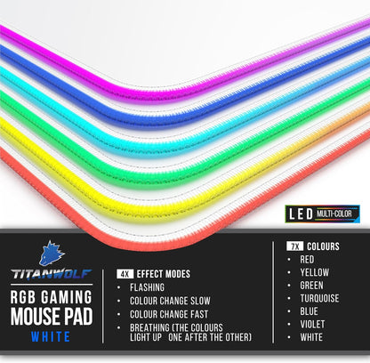CSL - XXL RGB Gaming Mouse Mat - LED Desk Pad - 900X400 Mm Oversize - XXL Mouse Pad - LED Multi Colour - 11 Lighting Modes - 7 LED Colours plus 4 Effect Modes - Washable - White