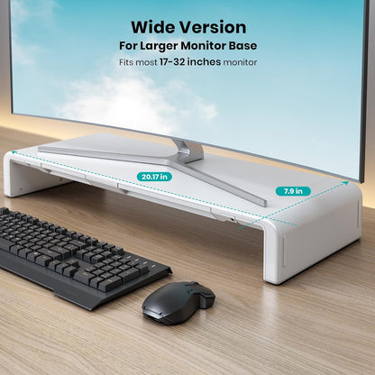 Foldable Monitor Stand - Klearlook Computer Monitor Riser with Storage Drawer&Tablet Phone Stand| Width Adjustable Monitor Stands for Desks| Desk Shelf Riser for Computer, Desktop, Laptop| White