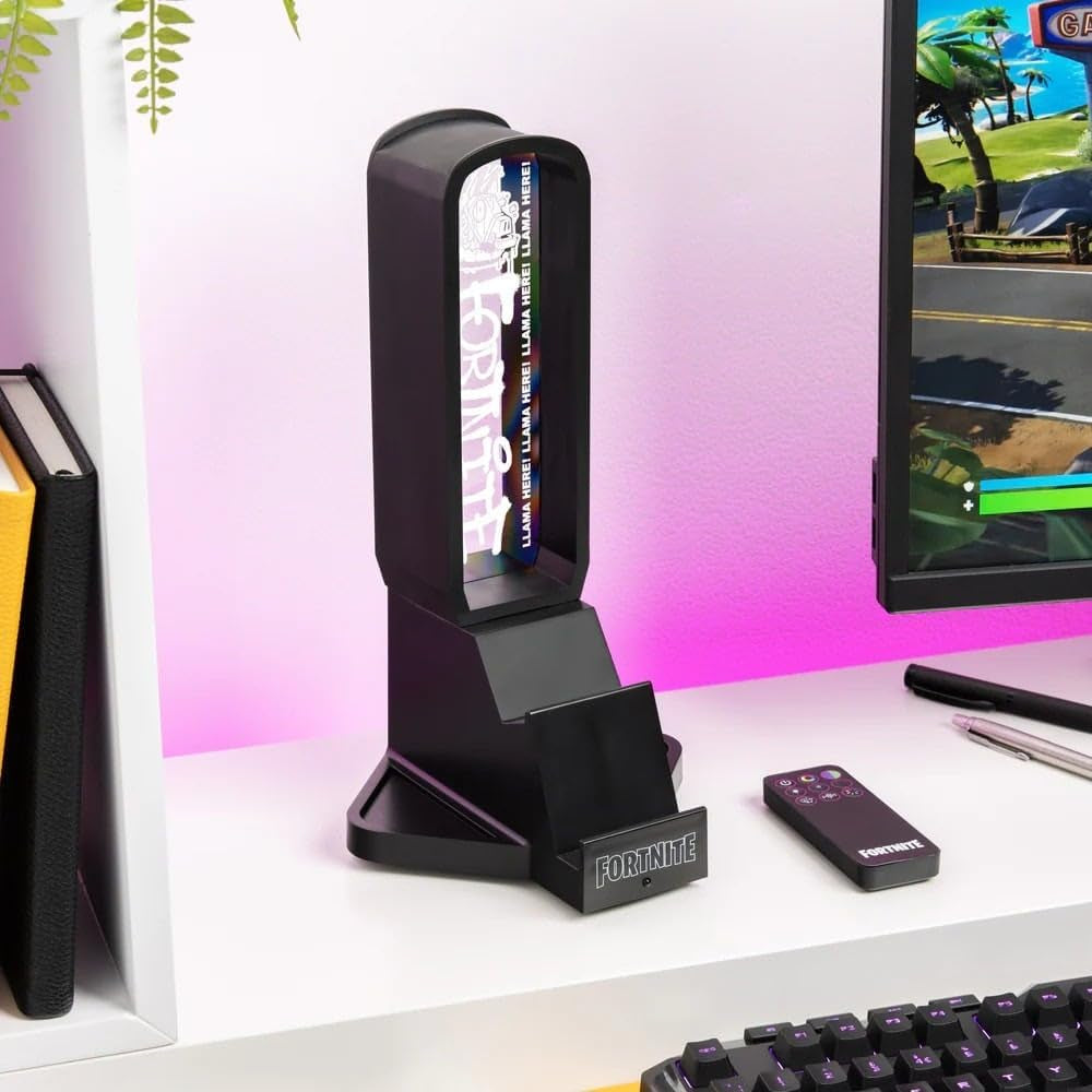 Fortnite 3-In-1 Headphone Stand and Tech Charging Station with Console Controller Cradle and 2 USB-C Ports, RGB Colour Changing Light Panel, Officially Licensed Gift for Gamers