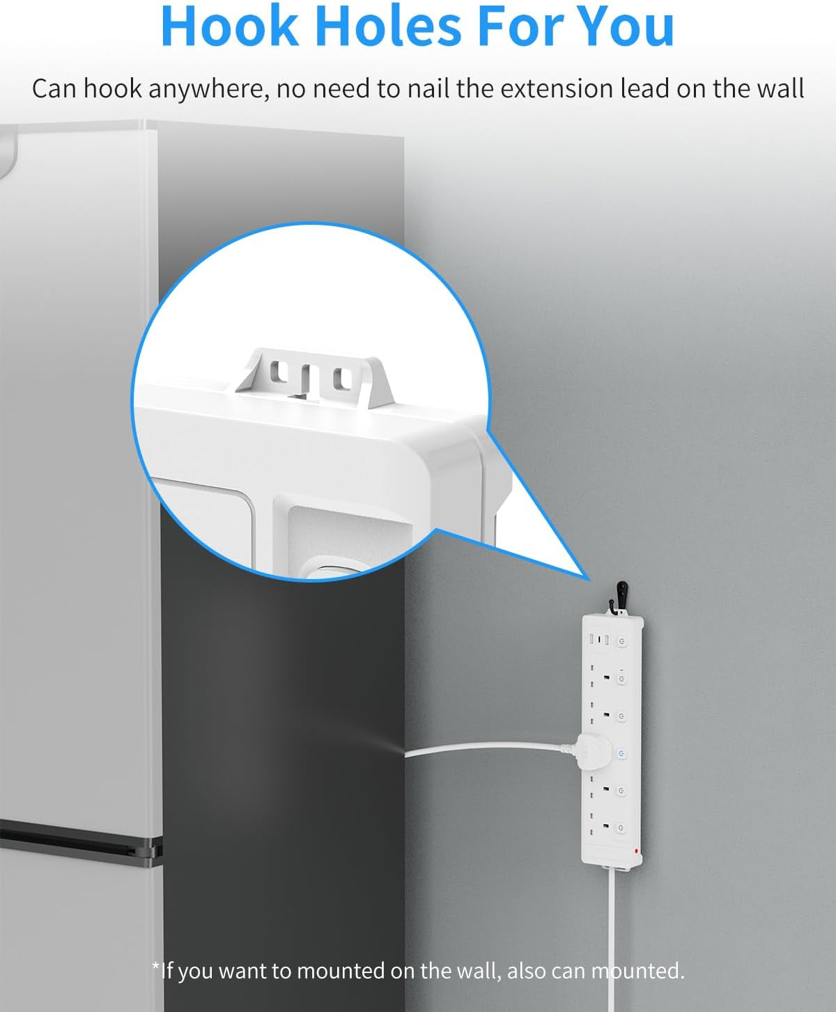 Extension Lead 1M 5 Way with 3 USB Slots (2 USB-A,1 USB-C), Individually Switched Extension Lead with USB Slots, White 1 Metre Extension Lead, for Home Dorm Office Multi Plug