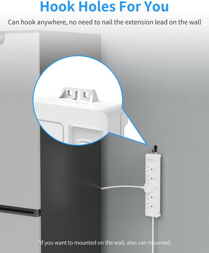 Extension Lead 1M 5 Way with 3 USB Slots (2 USB-A,1 USB-C), Individually Switched Extension Lead with USB Slots, White 1 Metre Extension Lead, for Home Dorm Office Multi Plug