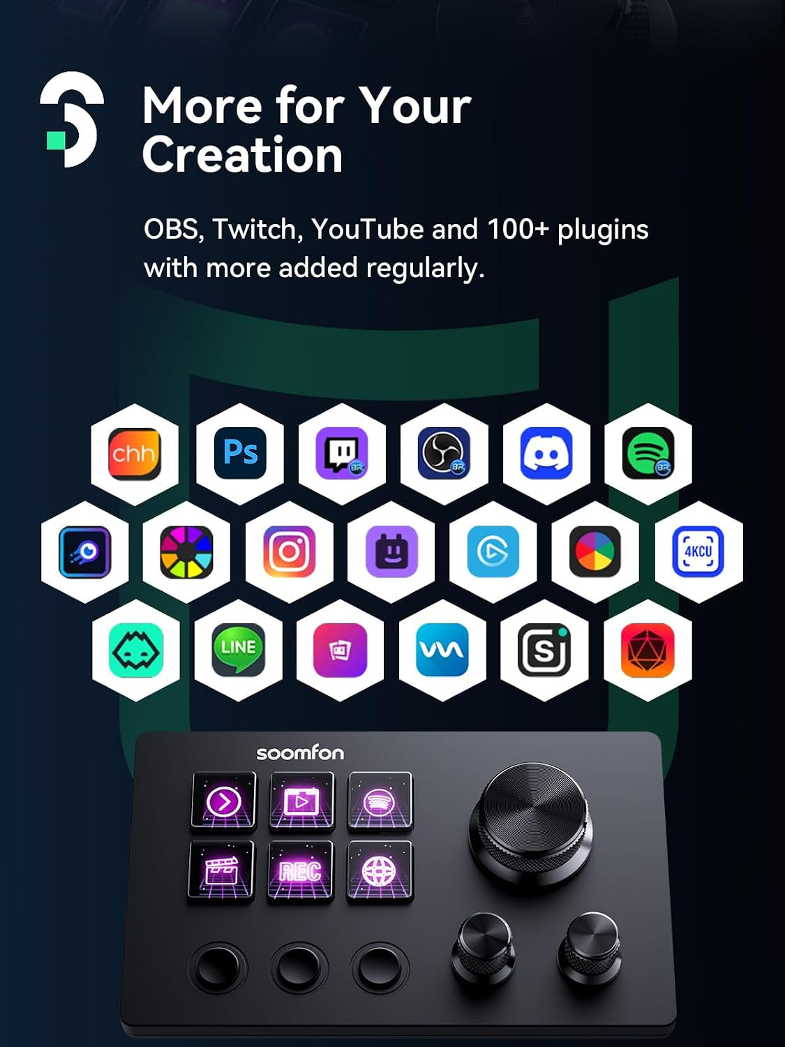 Stream Controller Studio Deck 6 Macro Keys, 4 Dials, 3 Buttons