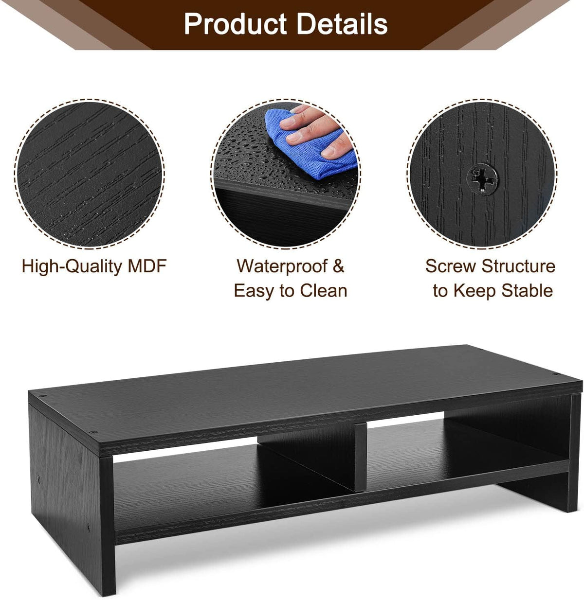 Wood Monitor Desk Stand Riser,2 Tiers Computer Monitor Riser Black