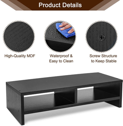 Wood Monitor Desk Stand Riser,2 Tiers Computer Monitor Riser Black
