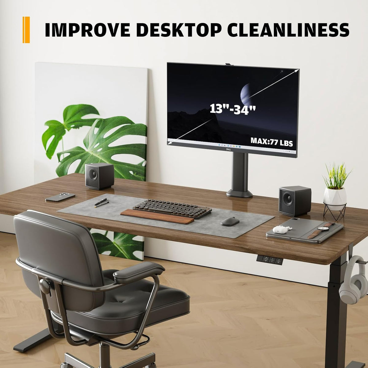 Single Desk Monitor Arm Mount Stand Fit for 13 Inch to 32 Inch Flat Curved Computer Screen with Swivel, Height Adjustable, Rotation,Holds up to 35KG, Black
