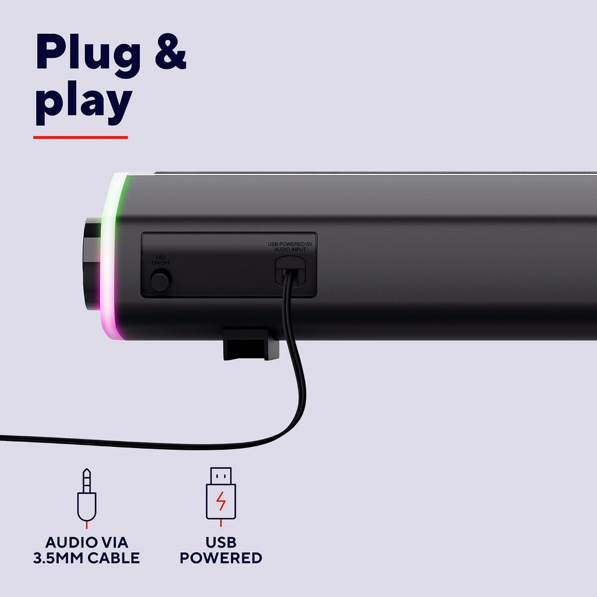 Liro Soundbar PC Speaker 12W with RGB LED Lights, Black
