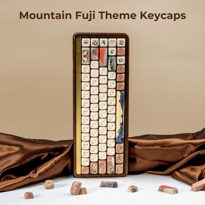 XVX MOA Profile Japanese Fuji Mountain Theme PBT Keycaps Set, 140-Key Coffee & Cream Custom Keycaps for US Layout Mechanical Keyboards (Brown/Beige Design with Key Puller)