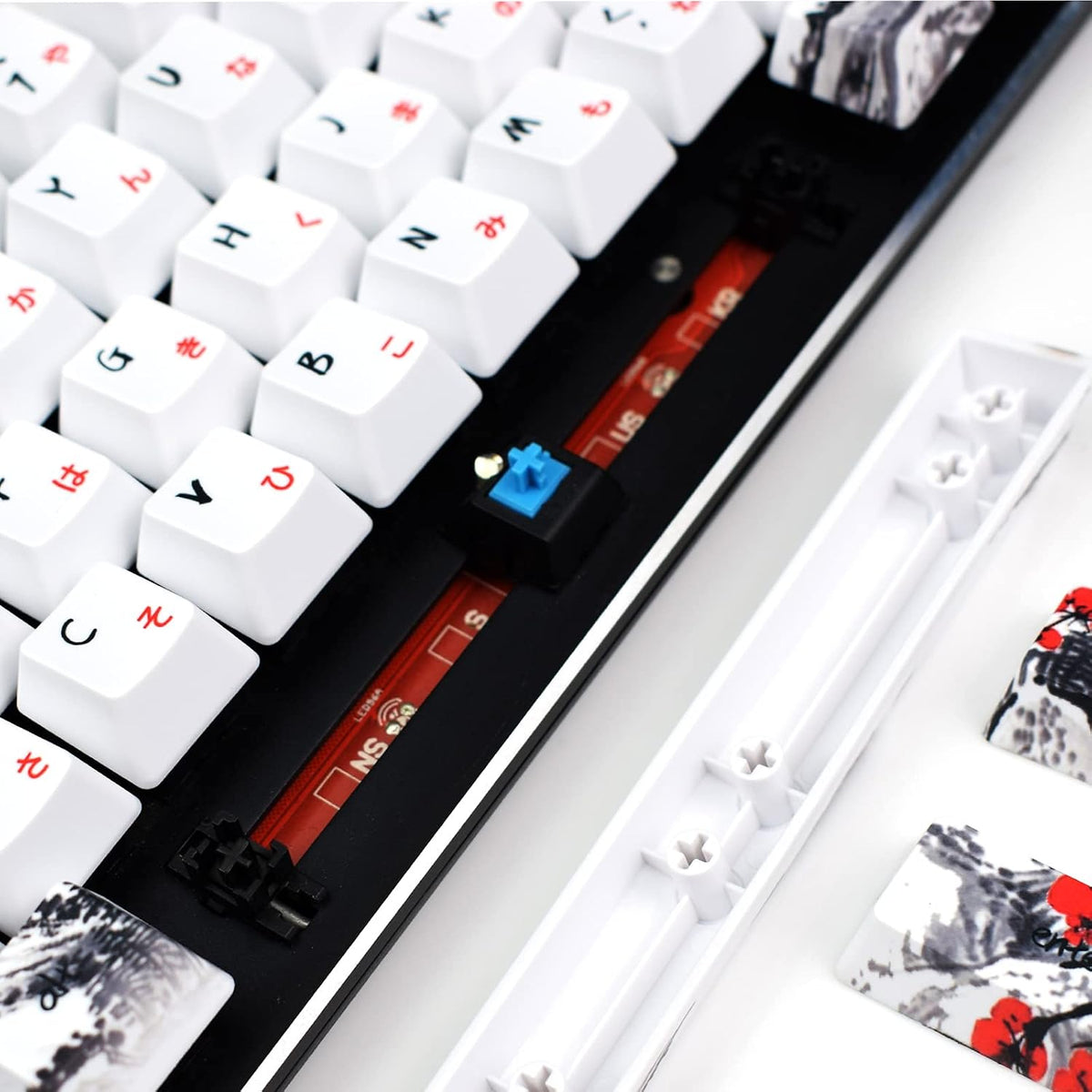 Plum Blossom Keycaps Mechanical Gaming Keyboards, Custom PBT OEM Profile Key Caps Japanese Style with Keycap Puller for Cherry MX 104/87/71/61 60 Percent Keyboard (Plum Blossom 71 JP)