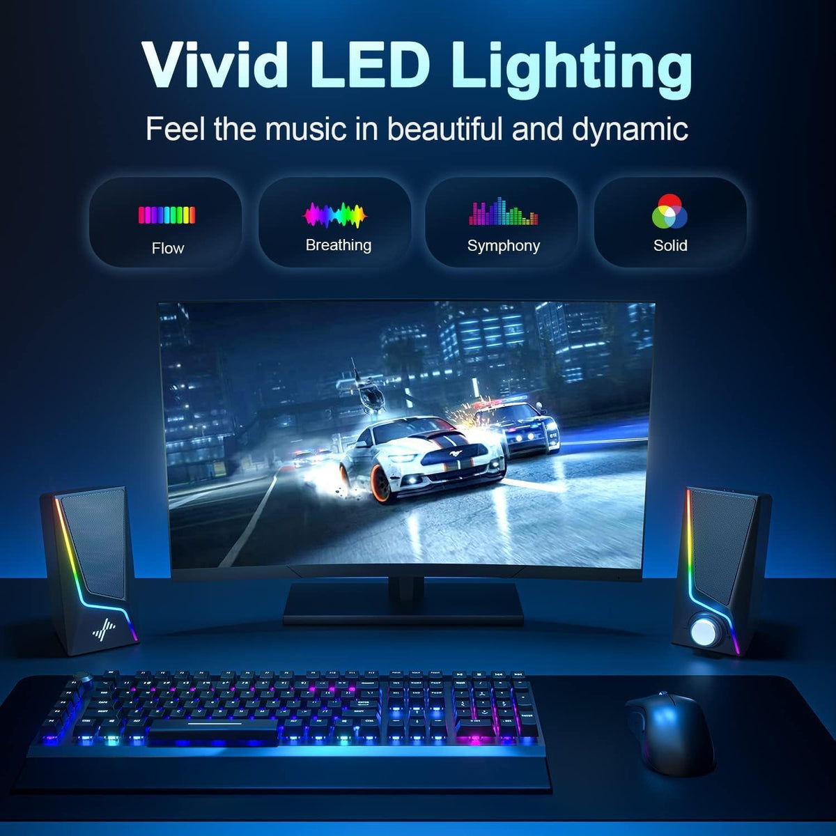 PC Speakers for Desktop, Computer Speakers with RGB Lighting