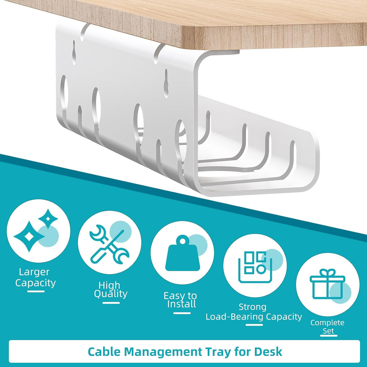 2-Pack Metal under Desk Cable Management Trays 44Cm White