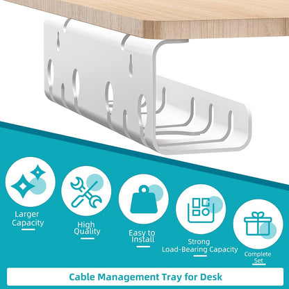 2-Pack Metal under Desk Cable Management Trays 44Cm White