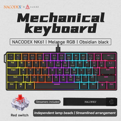 NK61 Mechanical Wired Gaming Keyboard RGB Lighting Effects Supports Hot-Swappable 61 Keys Mechanical Gaming Keyboard