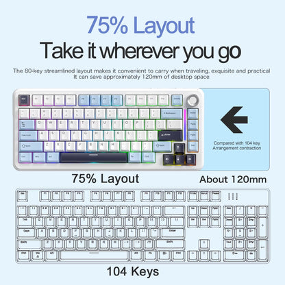 75% Hot Swap Gaming Keyboard Wireless FREEWOL F75 RGB Mechanical Keyboard with Metal Knobs AULA F75 Same Model,Tri-Mode,4000 Mah
