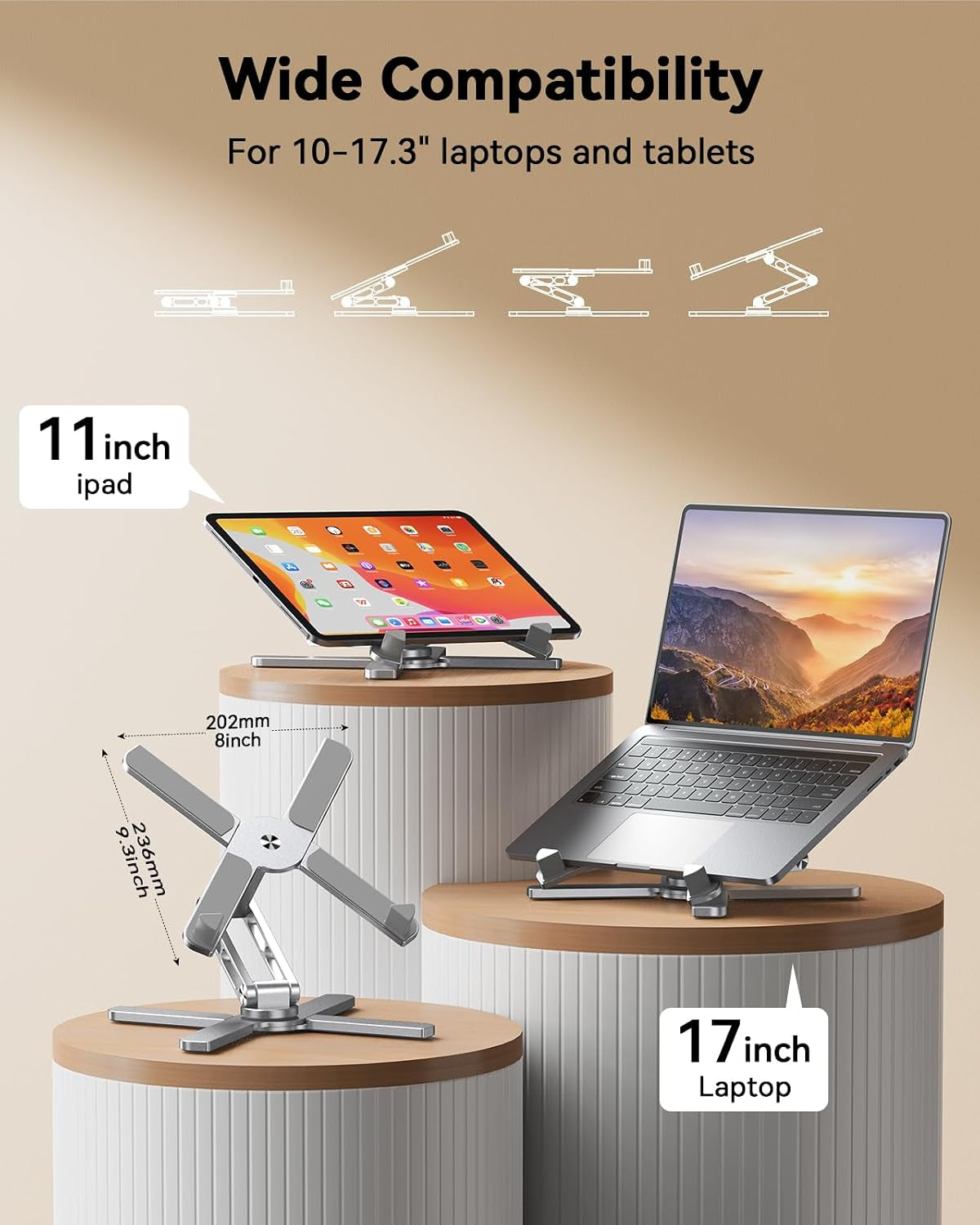 Laptop Stand for Desk, 360° Rotating Laptop Riser, Silver