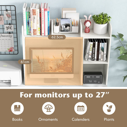 Wooden Desk Bookshelf with 4 Shelves and Open Back Compartment
