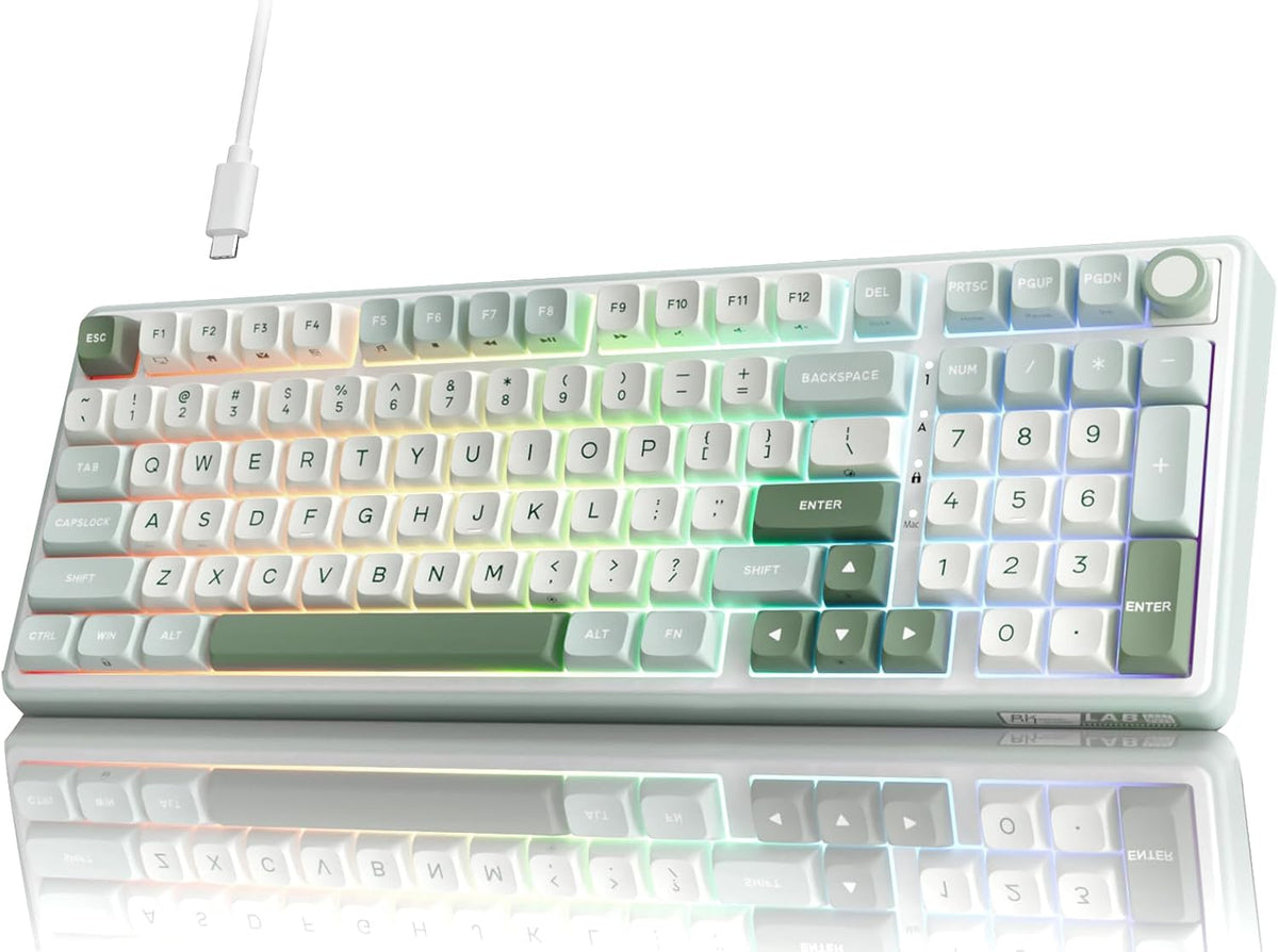 R98 Pro Gaming Keyboard, 96% Wired Mechanical Keyboard Creamy RGB with Number Pad and Volume Knob, Gasket Mount, MDA Profile US Layout PBT Keycaps, Hot Swap Pre-Lubed Tactile Switch