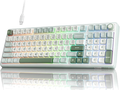 R98 Pro Gaming Keyboard, 96% Wired Mechanical Keyboard Creamy RGB with Number Pad and Volume Knob, Gasket Mount, MDA Profile US Layout PBT Keycaps, Hot Swap Pre-Lubed Tactile Switch