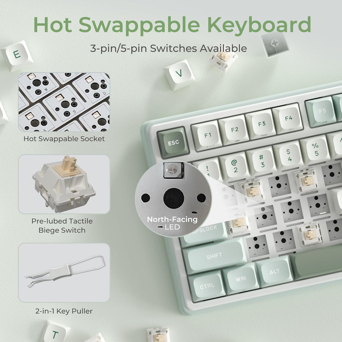 R98 Pro Gaming Keyboard, 96% Wired Mechanical Keyboard Creamy RGB with Number Pad and Volume Knob, Gasket Mount, MDA Profile US Layout PBT Keycaps, Hot Swap Pre-Lubed Tactile Switch