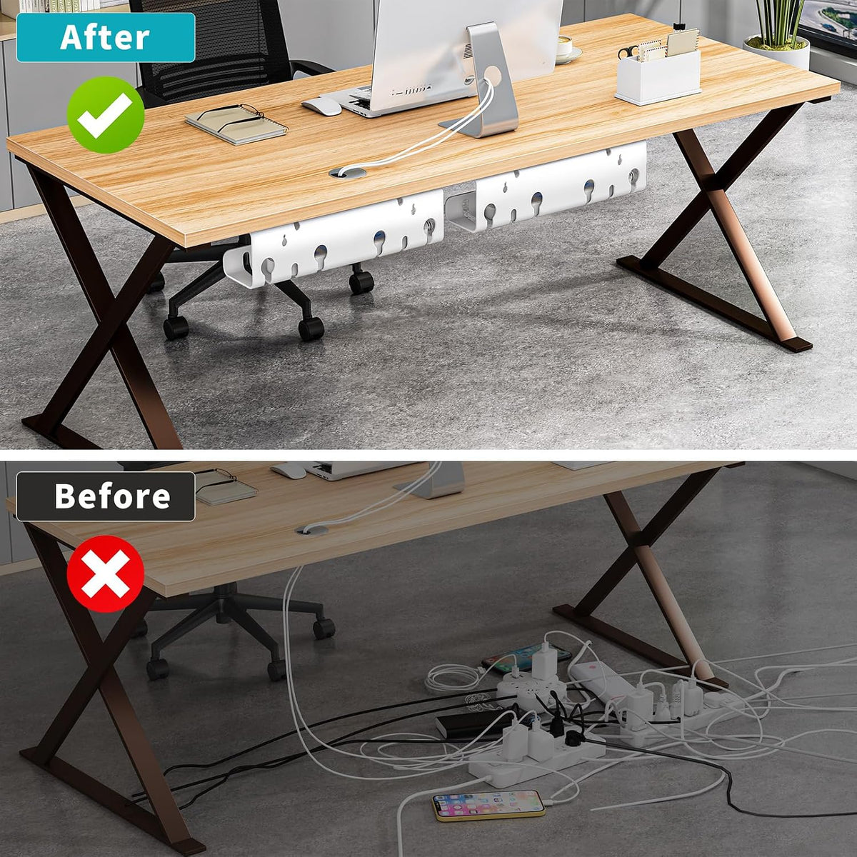 2-Pack Metal under Desk Cable Management Trays 44Cm White