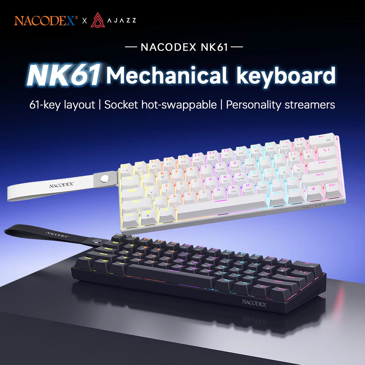 NK61 Mechanical Wired Gaming Keyboard RGB Lighting Effects Supports Hot-Swappable 61 Keys Mechanical Gaming Keyboard