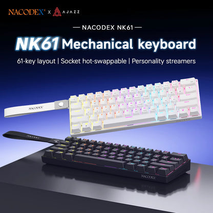 NK61 Mechanical Wired Gaming Keyboard RGB Lighting Effects Supports Hot-Swappable 61 Keys Mechanical Gaming Keyboard
