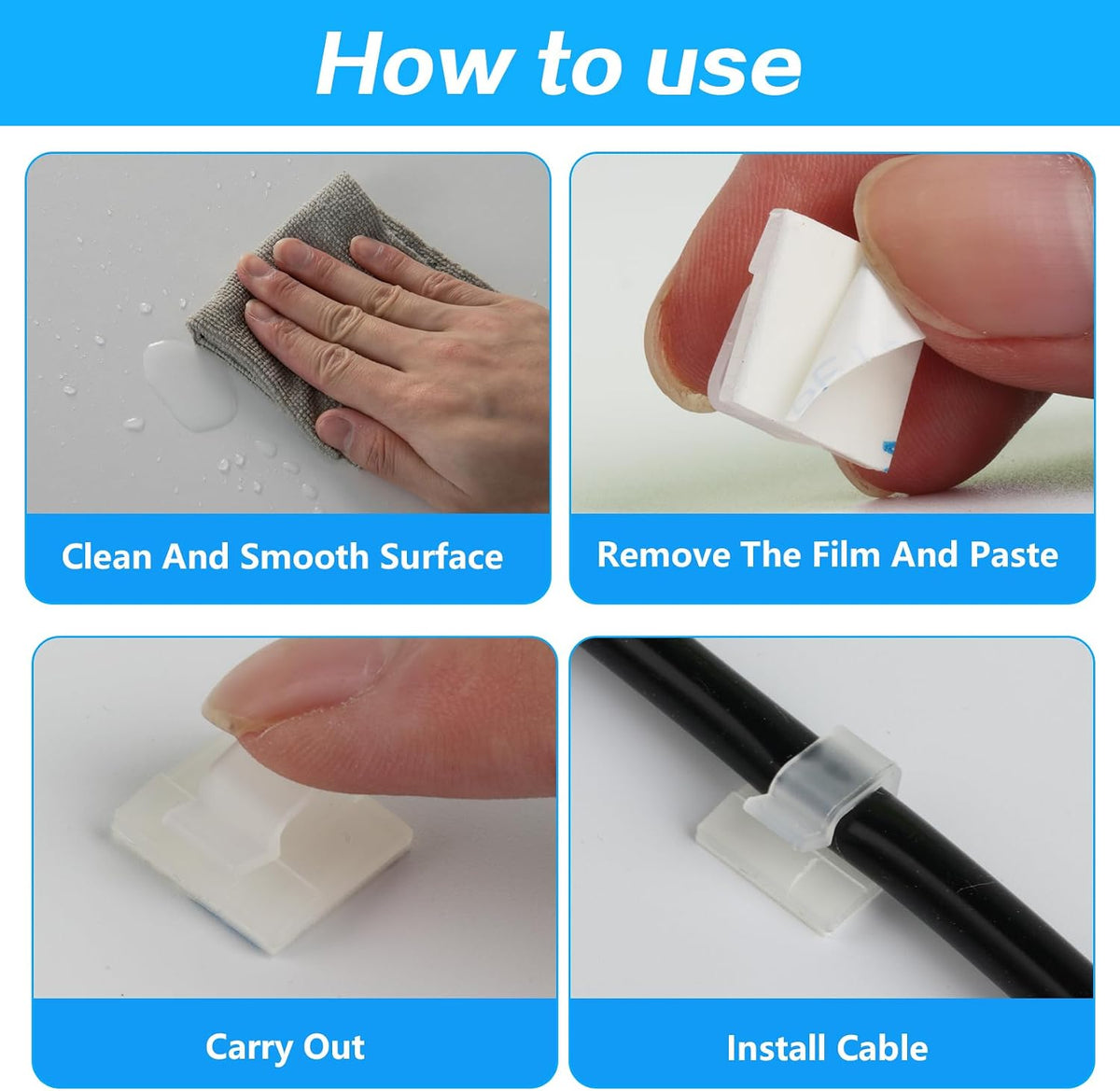 100 Pcs Self Adhesive Cable Clips Flat Cable Management Clips