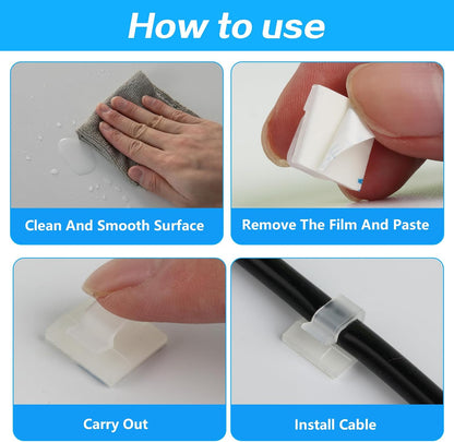 100 Pcs Self Adhesive Cable Clips Flat Cable Management Clips