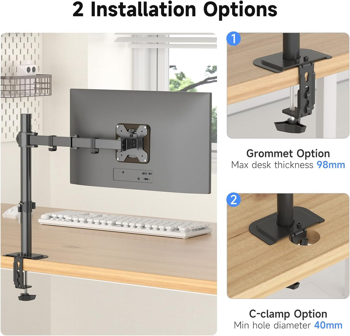 Single Monitor Arm Desk Mount for 13-32 Inch LCD LED Screens, PC Screen Stand for Desk up to 10Kg, VESA 75/100Mm Monitor Stands