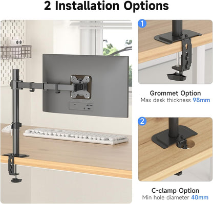 Single Monitor Arm Desk Mount for 13-32 Inch LCD LED Screens, PC Screen Stand for Desk up to 10Kg, VESA 75/100Mm Monitor Stands