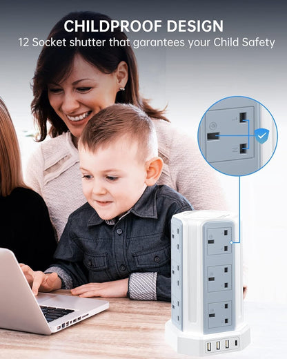 Tower Extension Lead 2M, Extension Cable with Usb Ports