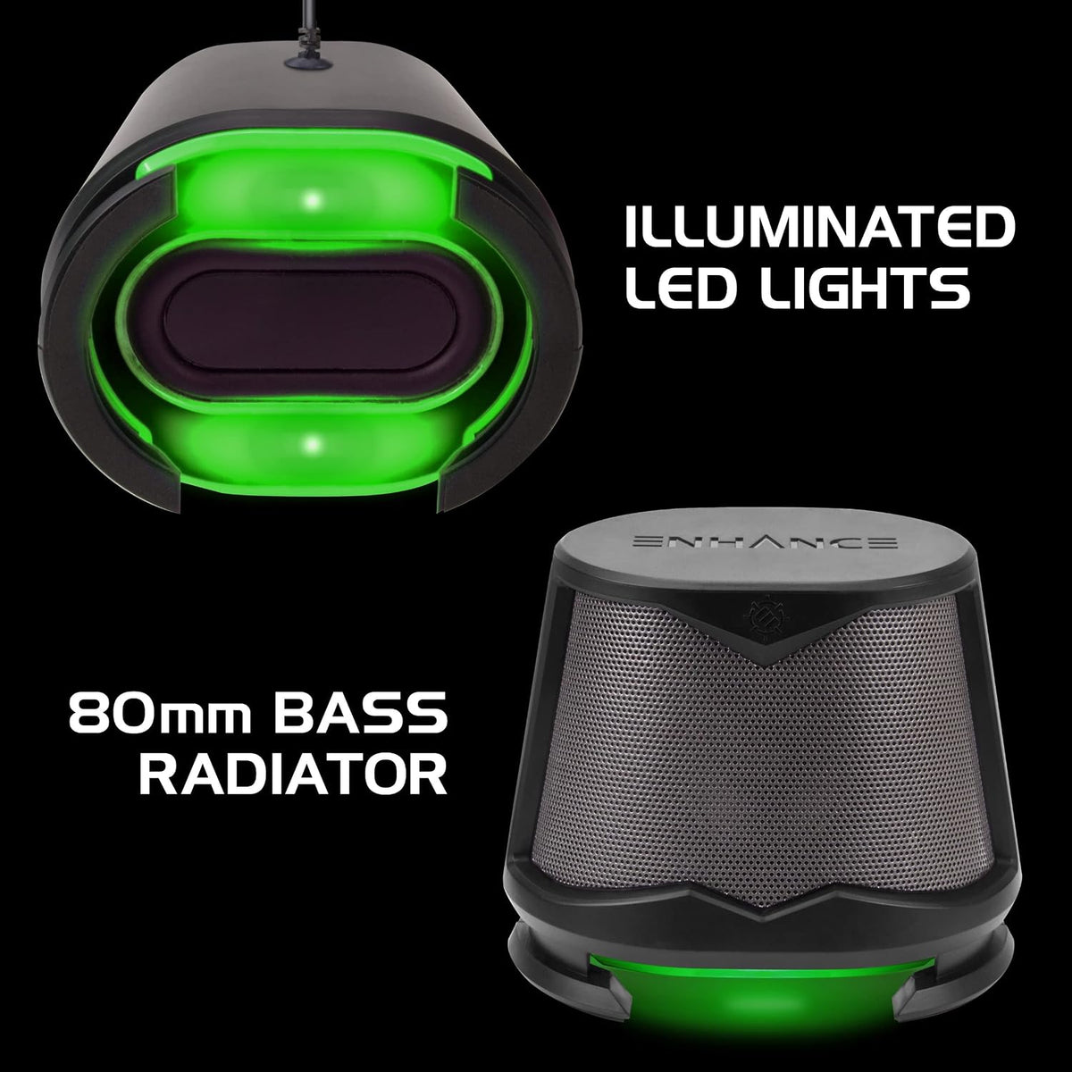 SB 2.1 Computer Speakers - Green LED Computer Gaming Speakers with Subwoofer, High Excursion Sound System, Volume and Bass Control, Compatible with Gaming PC, Desktop, Laptop