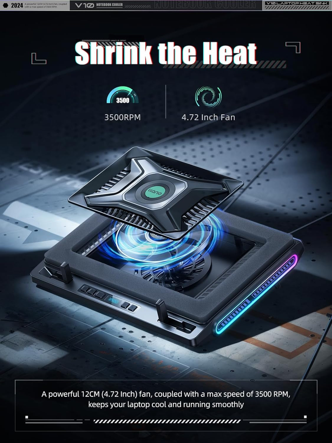 V10 Gaming Laptop Cooling Pad, RGB Laptop Cooler Stand