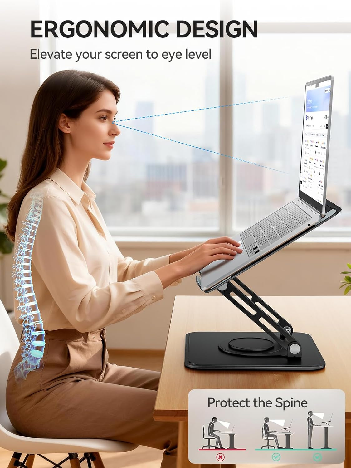 Laptop Stand for Desk, Adjustable Computer Stand Holder with 360° Rotating Base, Ergonomic Laptop Riser Compatible with Macbook Pro Air, All Laptops 10-15.6" (Black