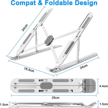 Laptop Stand for Desk Adjustable, Folding Tablet Stand Aluminum Portable Laptop Riser for Desk, Foldable Computer Stand Laptop Holder for Notebook PC