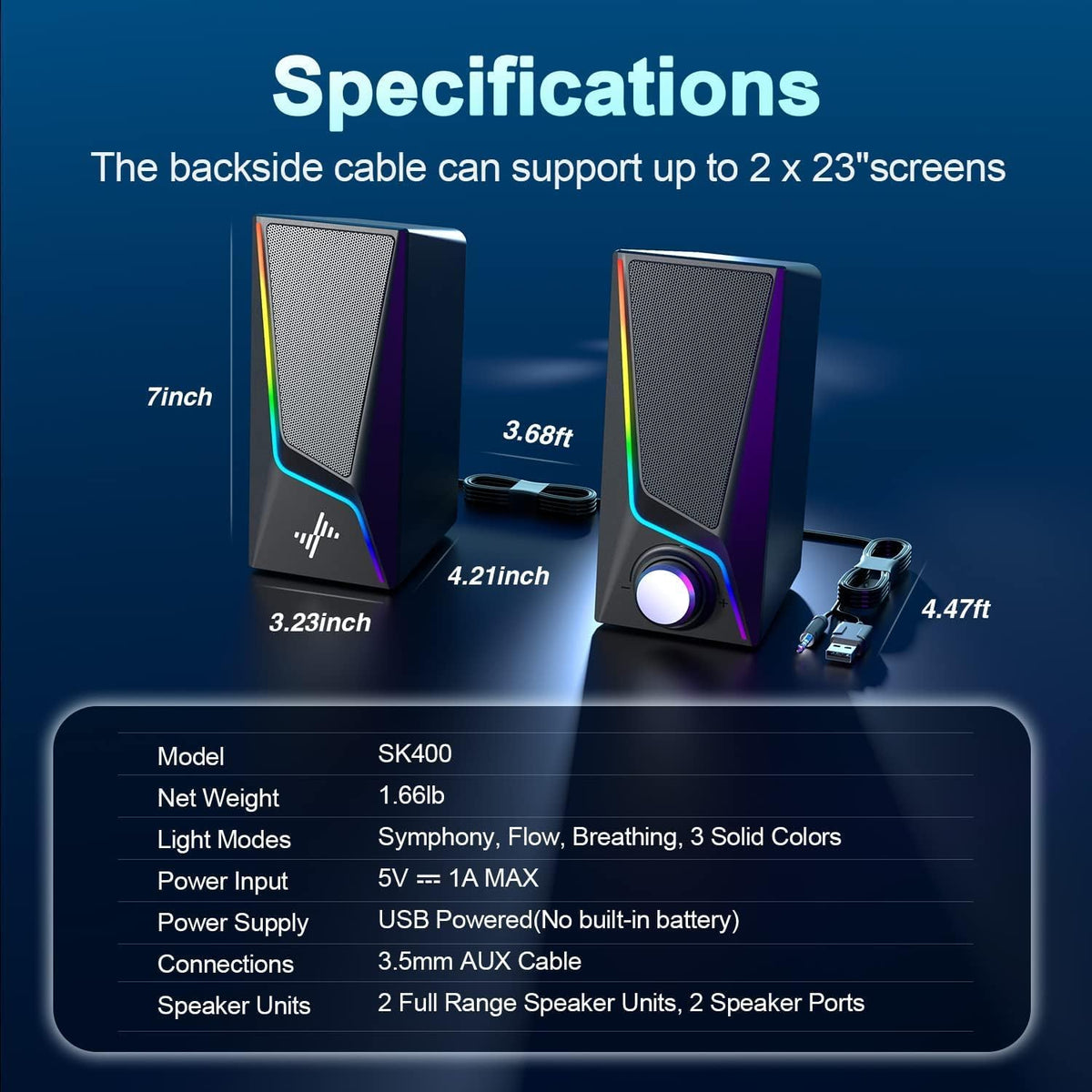 PC Speakers for Desktop, Computer Speakers with RGB Lighting