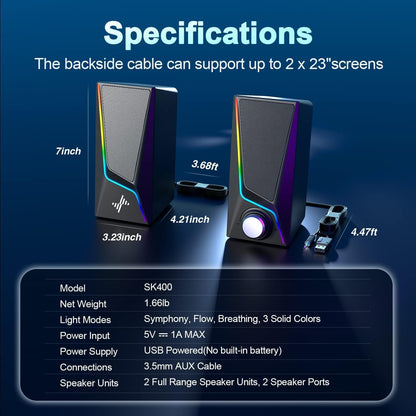 PC Speakers for Desktop, Computer Speakers with RGB Lighting
