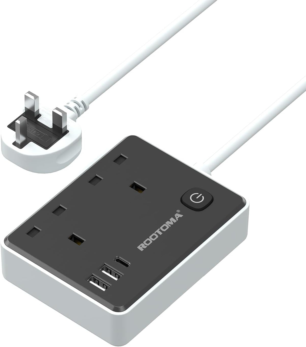 Black Extension Lead 1M with 3 USB Slots, 2 Gang Short Extension Lead